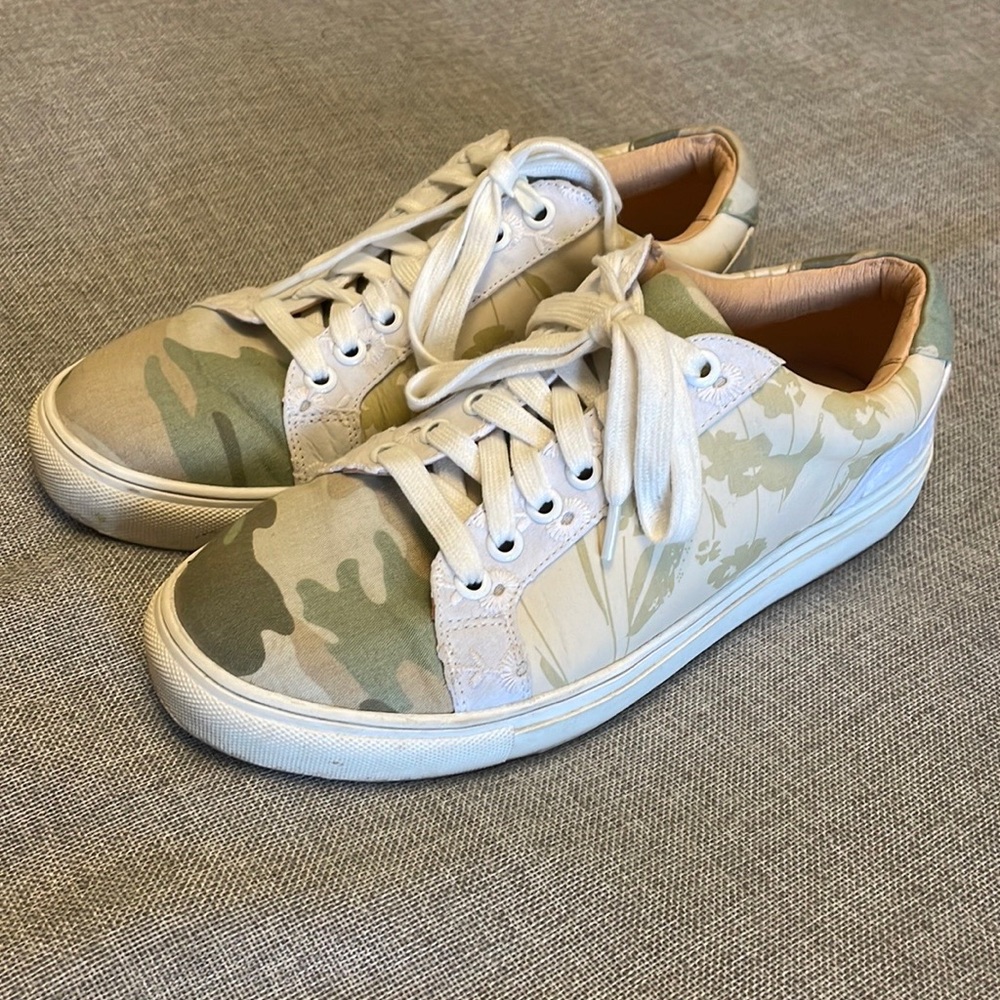 Anthropologie Camouflage Floral Sneakers - Green and Cream